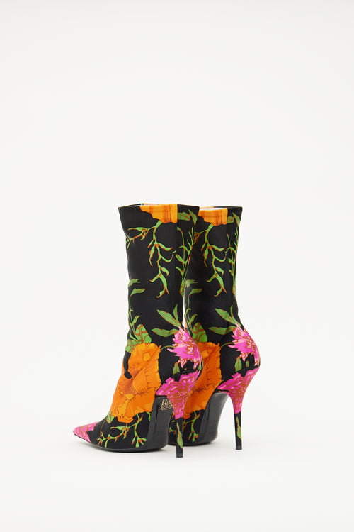 Balenciaga Black & Multi Floral Knife Sock Bootie