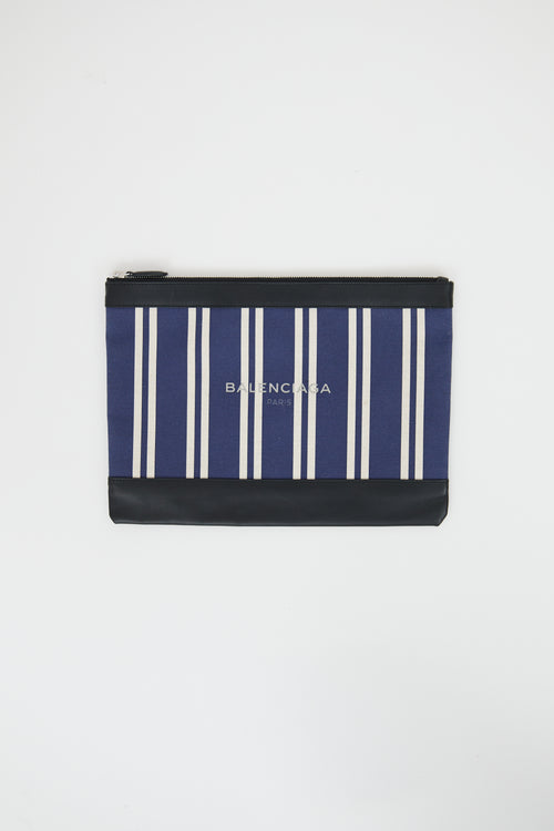 Balenciaga Navy & Multicolour Striped Logo Pouch