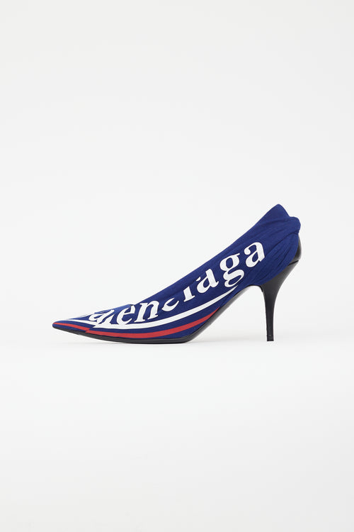 Balenciaga Blue & Multicolour Gathered Logo Heel