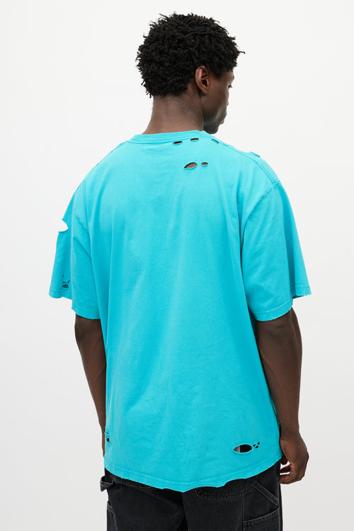 Balenciaga Blue & White Distressed Oversized Logo T-Shirt