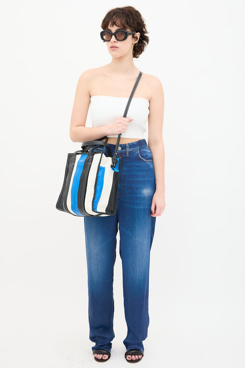 Balenciaga Blue & Multi Leather Small Bazar Shopper Tote