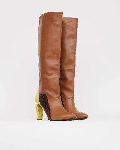Balenciaga Brown & Yellow Leather Knee High Boot