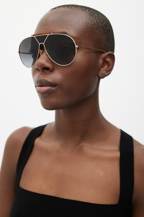 Balenciaga Brown & Gold BA31 28B Aviator Sunglasses