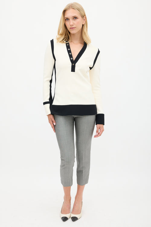 Balenciaga Cream & Black Panelled V-Neck Top