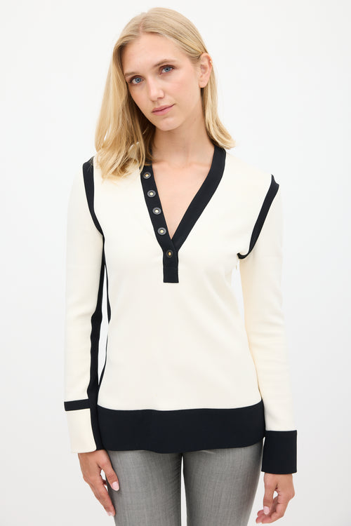Balenciaga Cream & Black Panelled V-Neck Top