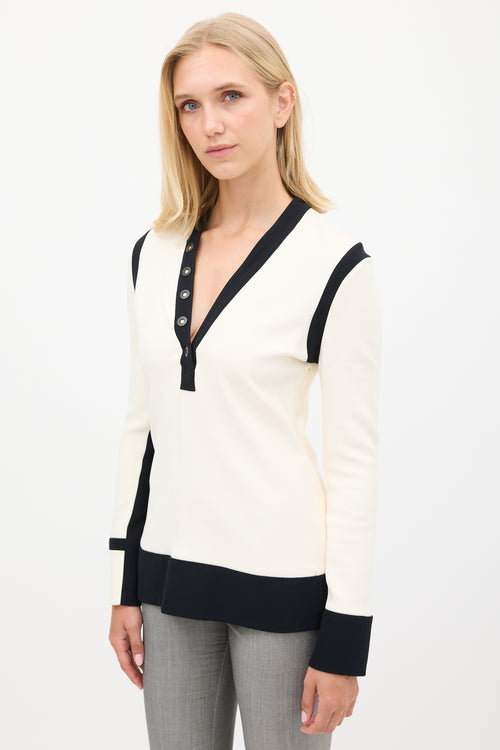 Balenciaga Cream & Black Panelled V-Neck Top