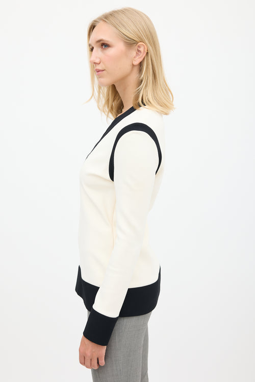 Balenciaga Cream & Black Panelled V-Neck Top