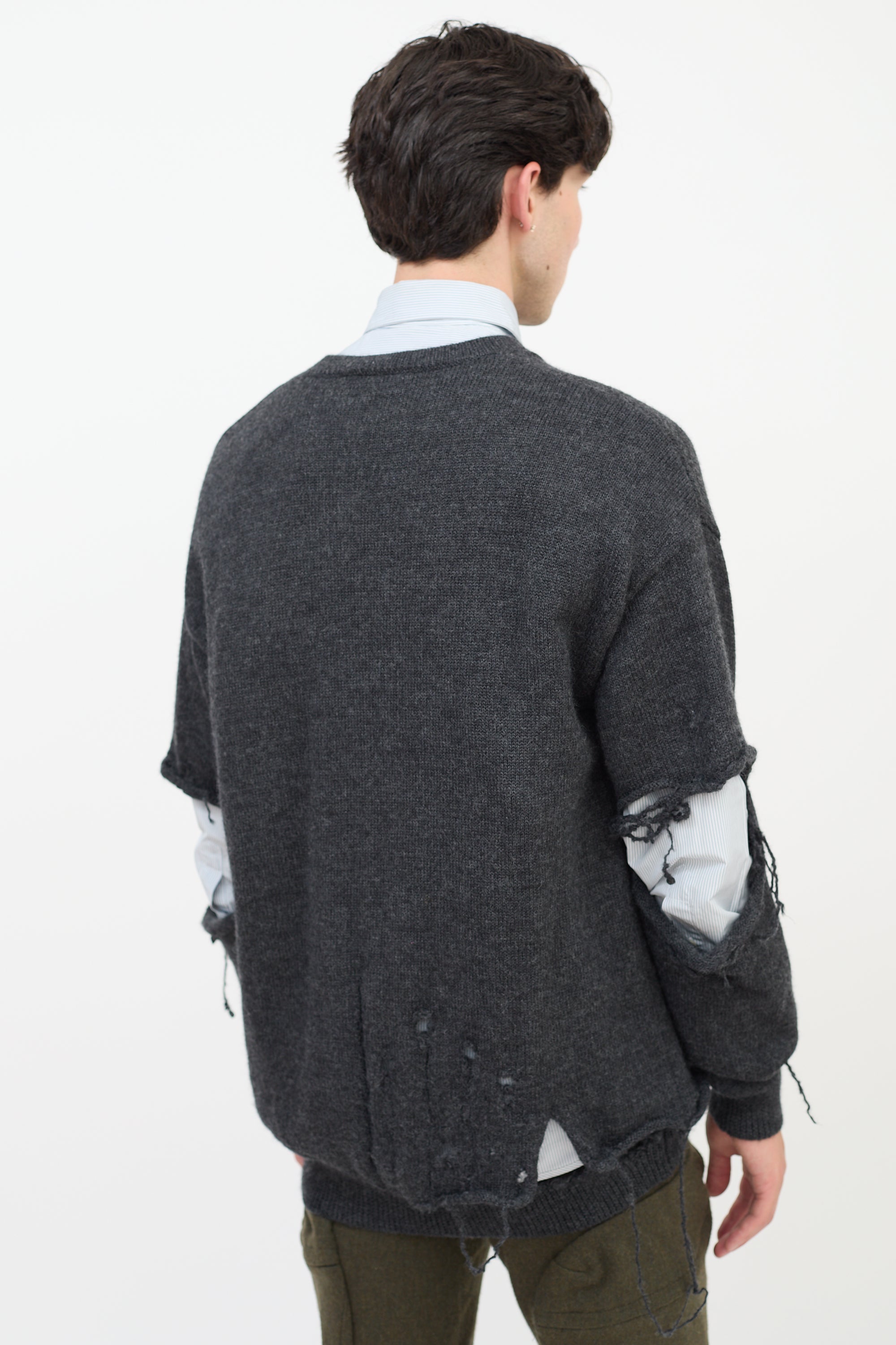Balenciaga Dark Grey Wool Embroidered Distressed Sweater