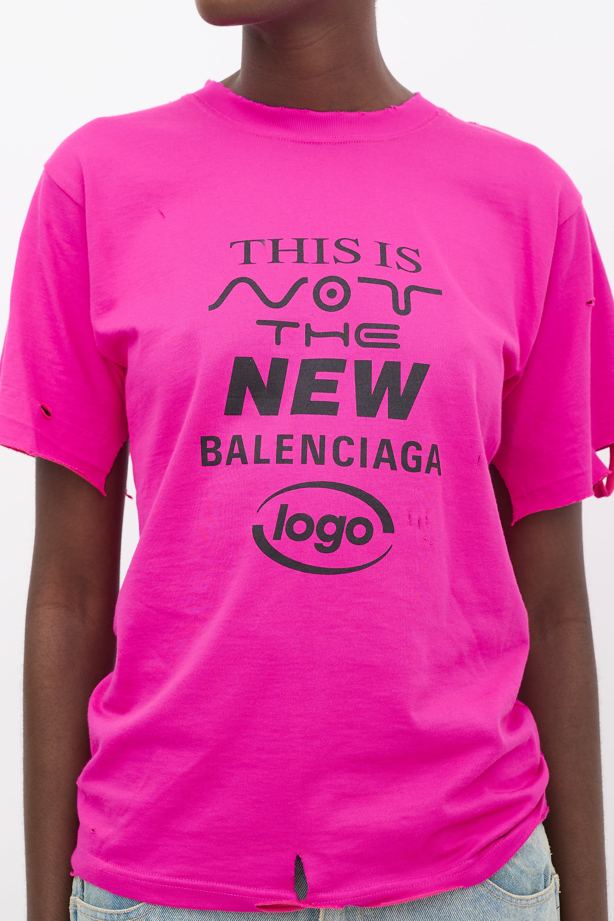 Balenciaga Fuchsia This Is Not Logo Distressed T-Shirt