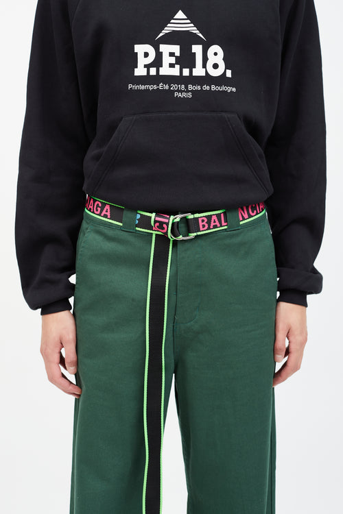 Balenciaga Black & Neon Pink Woven Logo Belt