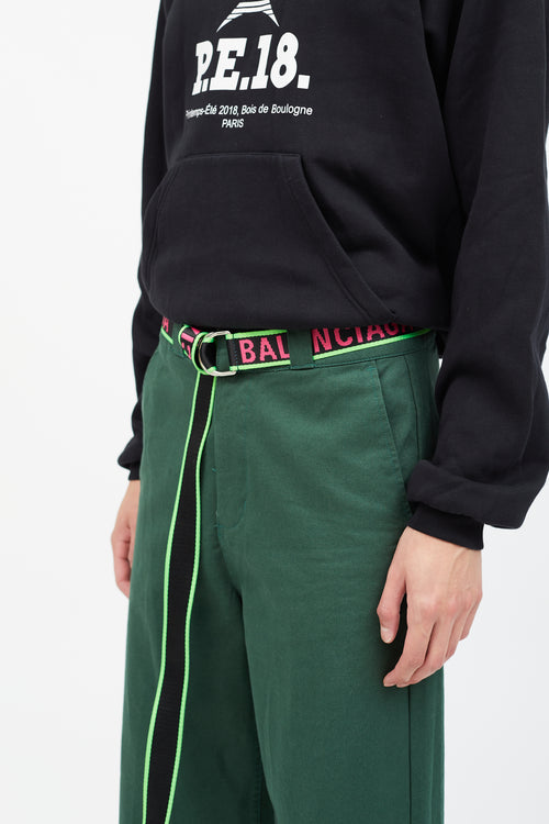 Balenciaga Black & Neon Pink Woven Logo Belt