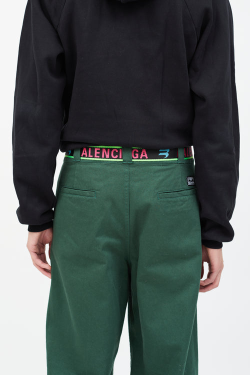Balenciaga Black & Neon Pink Woven Logo Belt