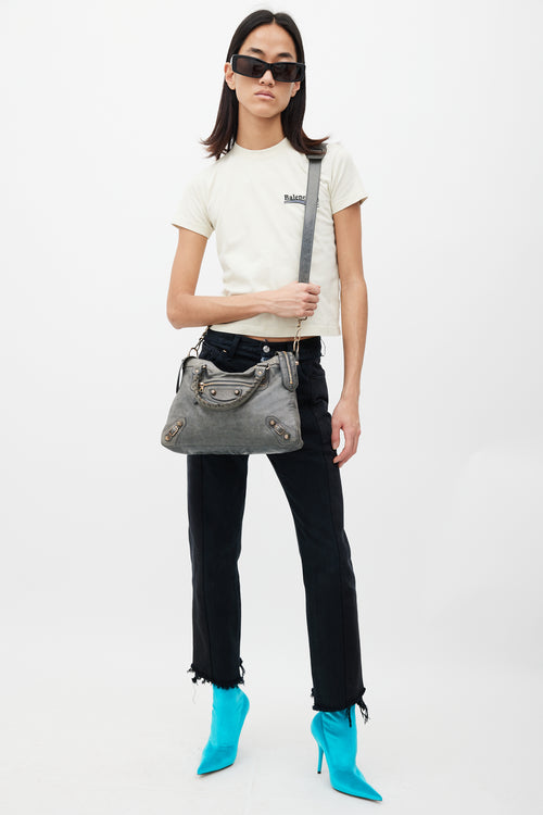 Balenciaga Grey & Gold City Leather Bag