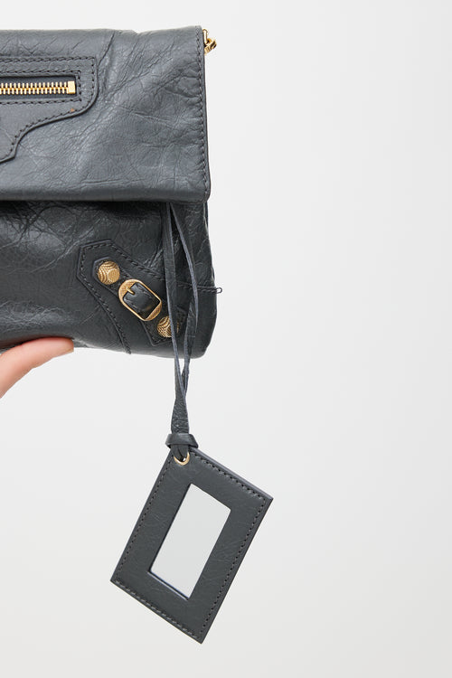 Balenciaga Grey & Gold Motocross Giant Leather Clutch