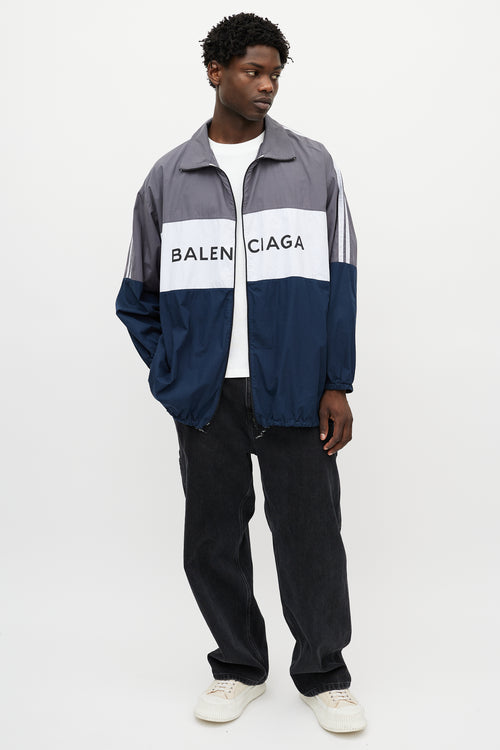 Balenciaga Grey & Multicolour Logo Striped Track Jacket