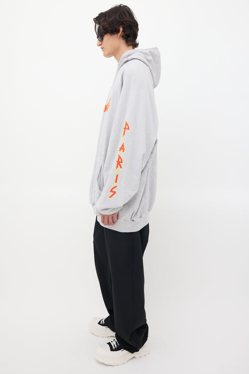 Balenciaga Grey & Multicolour Metal Logo Oversized Hoodie