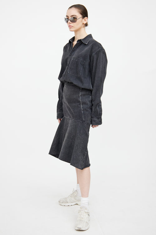 Balenciaga Black Denim Mermaid Midi Skirt