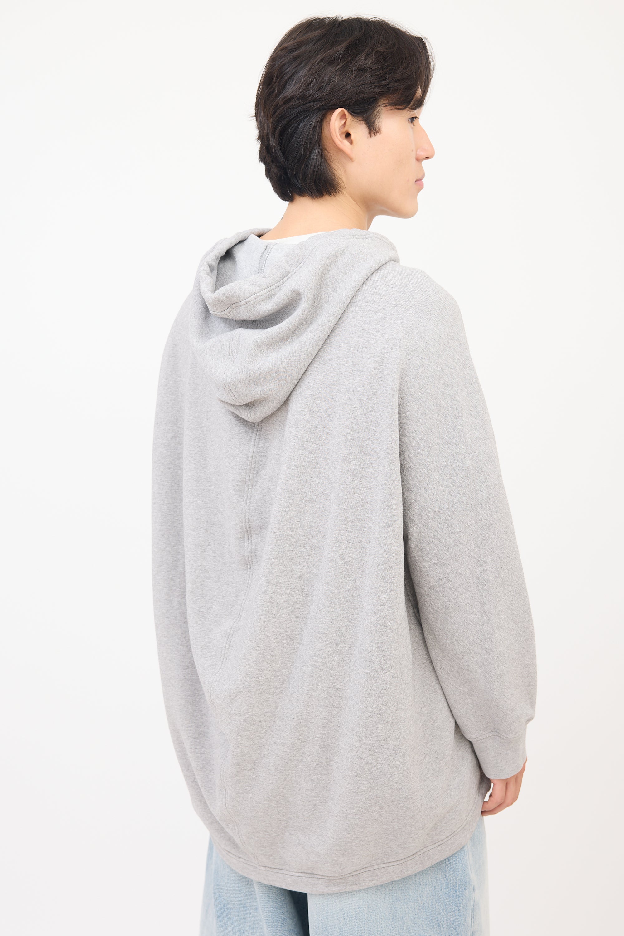 Balenciaga Heather Grey Oversized Drawstring Logo Hoodie