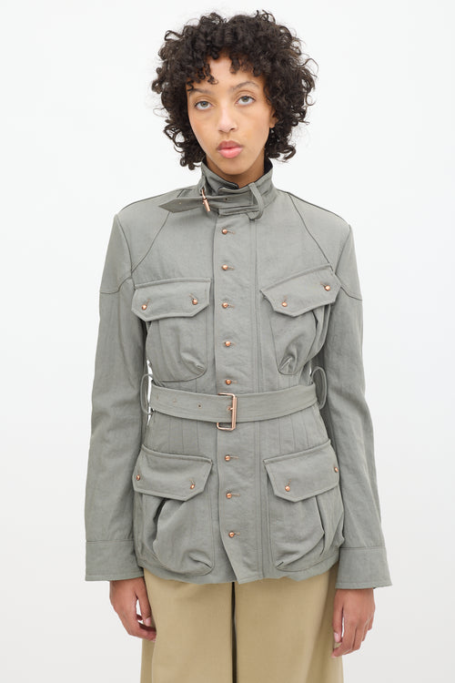 Balenciaga Khaki Green Nylon Belted Cargo Jacket