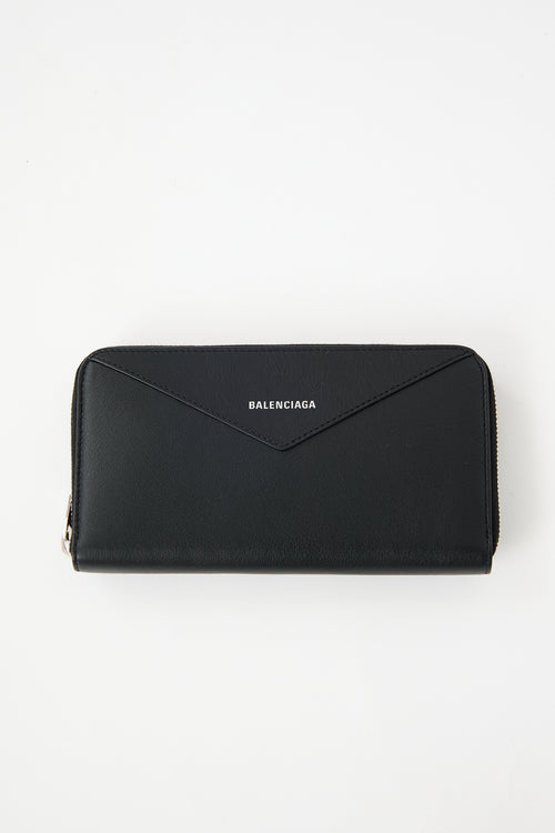 Balenciaga Leather Papier Zip Around Wallet