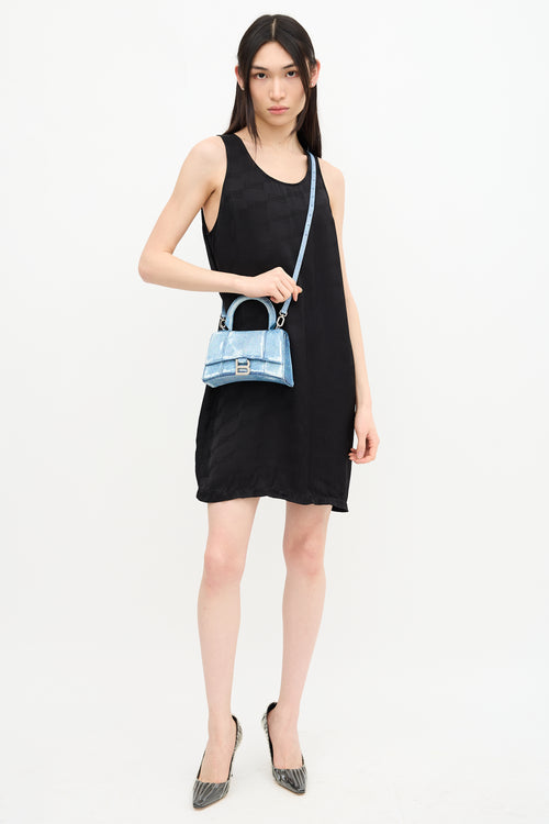 Balenciaga Leather Denim Printed Hourglass Mini Bag