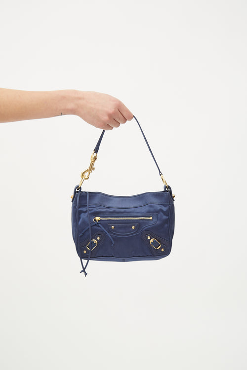 Balenciaga Navy & Gold Satin Small City Bag