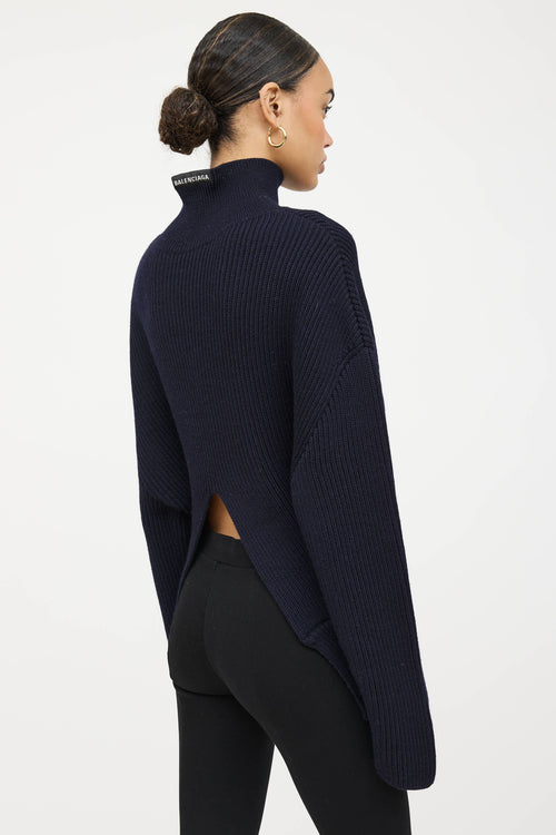 Balenciaga Wool Knit Logo Turtleneck Sweater