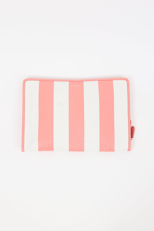 Balenciaga Pink & White Leather Bazar Zip Pouch