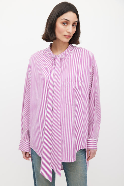 Balenciaga Purple & White Striped Logo Back Shirt