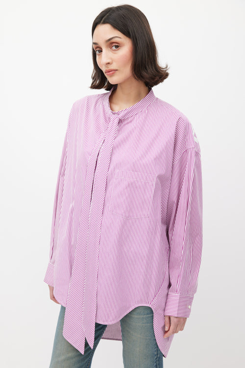 Balenciaga Purple & White Striped Logo Back Shirt