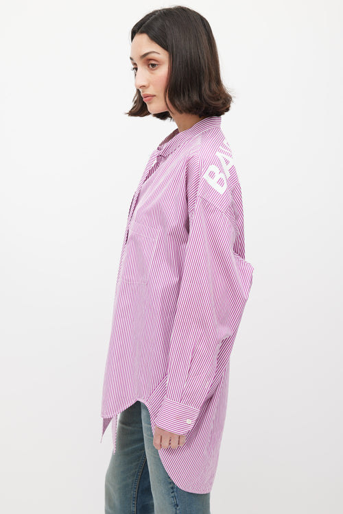 Balenciaga Purple & White Striped Logo Back Shirt
