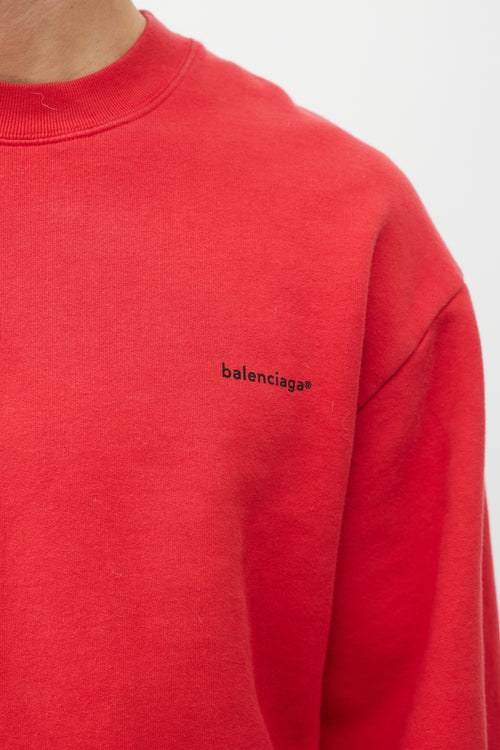 Balenciaga Red & Black Logo Crewneck