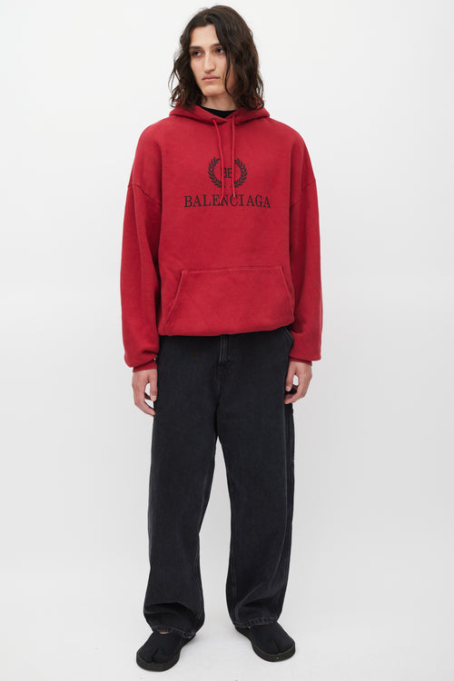 Balenciaga Red & Black Oversized Logo Hoodie