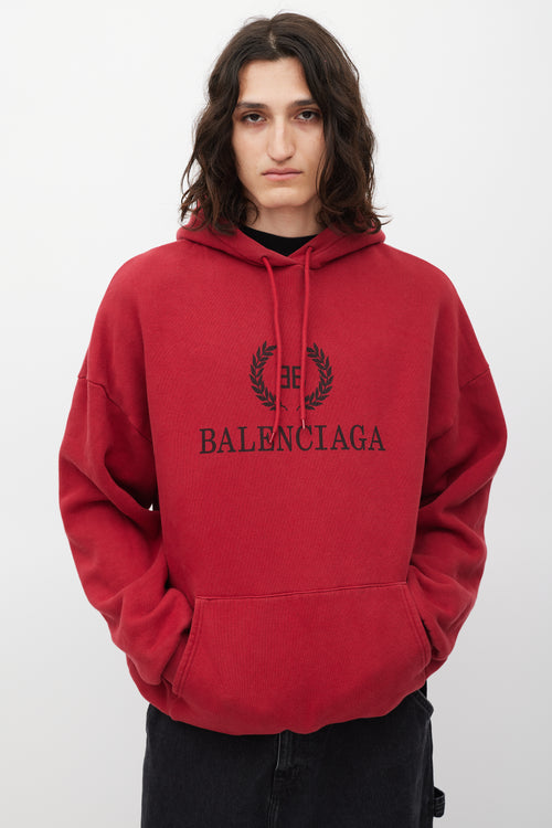 Balenciaga Red & Black Oversized Logo Hoodie
