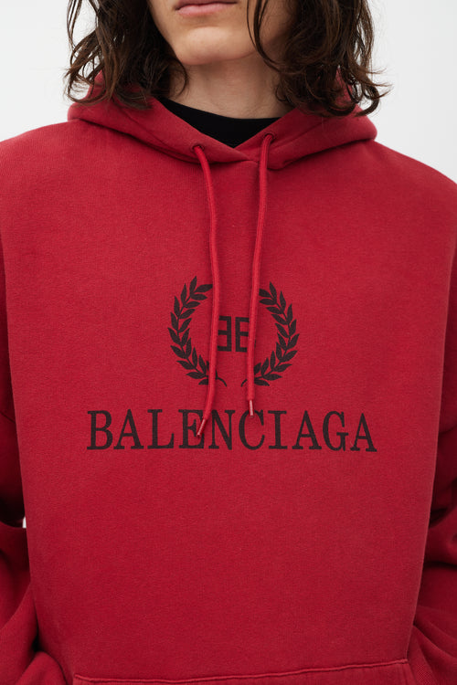 Balenciaga Red & Black Oversized Logo Hoodie