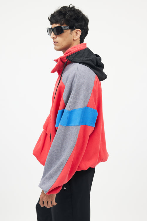 Balenciaga Red & Grey Half Zip Logo Hoodie