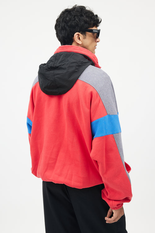 Balenciaga Red & Grey Half Zip Logo Hoodie