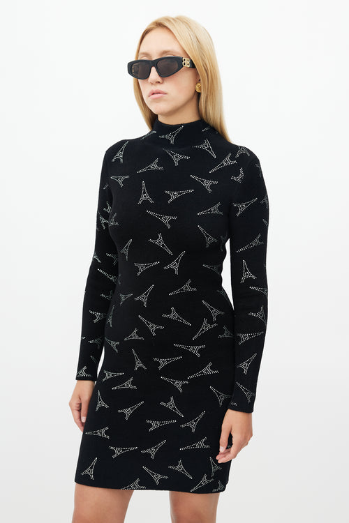 Balenciaga SS 2019 Black & Silver Eiffel Sweater Dress