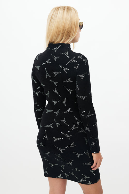 Balenciaga SS 2019 Black & Silver Eiffel Sweater Dress