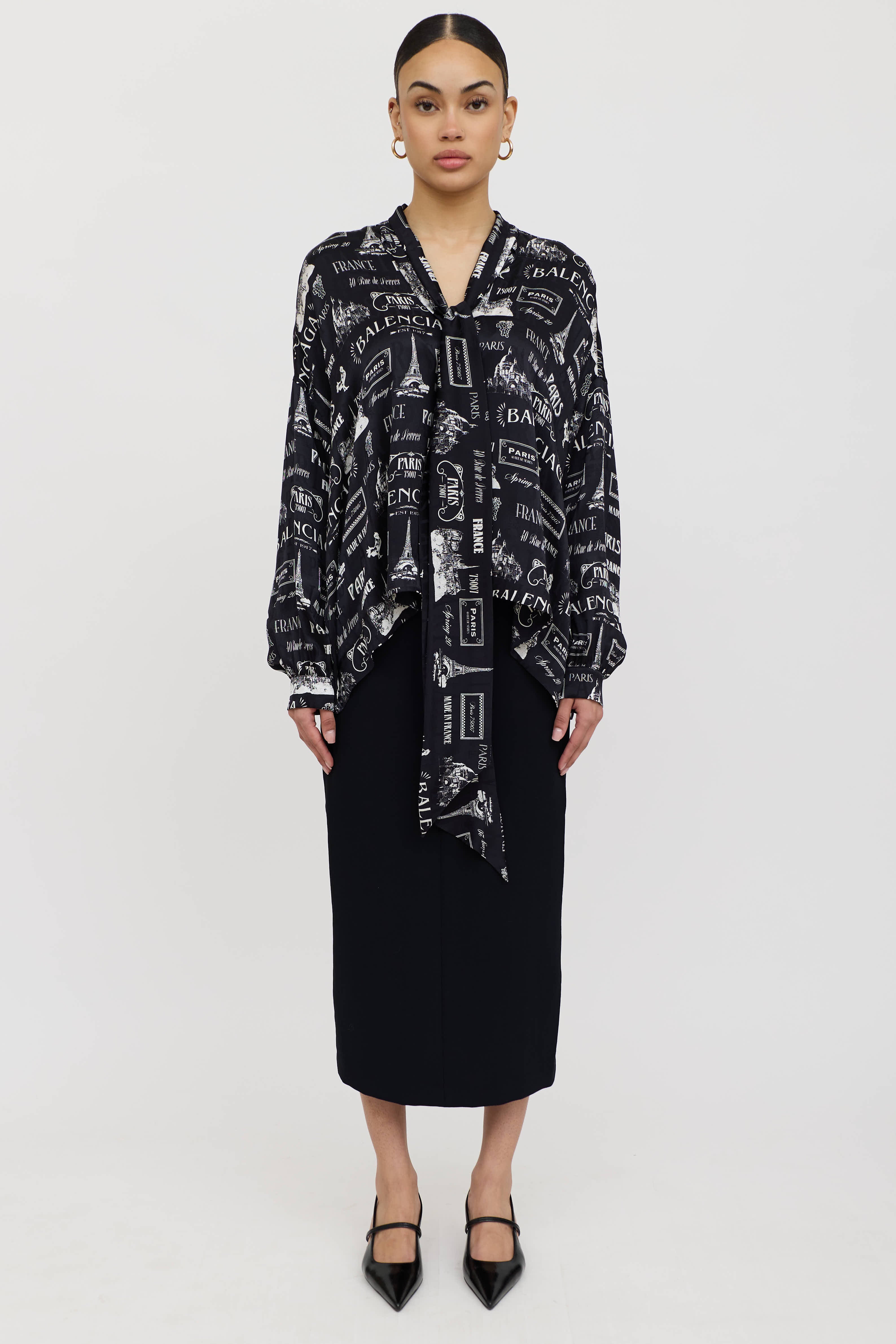 Balenciaga Silk Paris Logo Tie Shirt