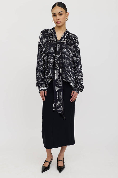Balenciaga Silk Paris Logo Tie Shirt