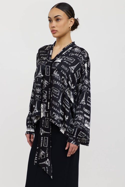 Balenciaga Silk Paris Logo Tie Shirt