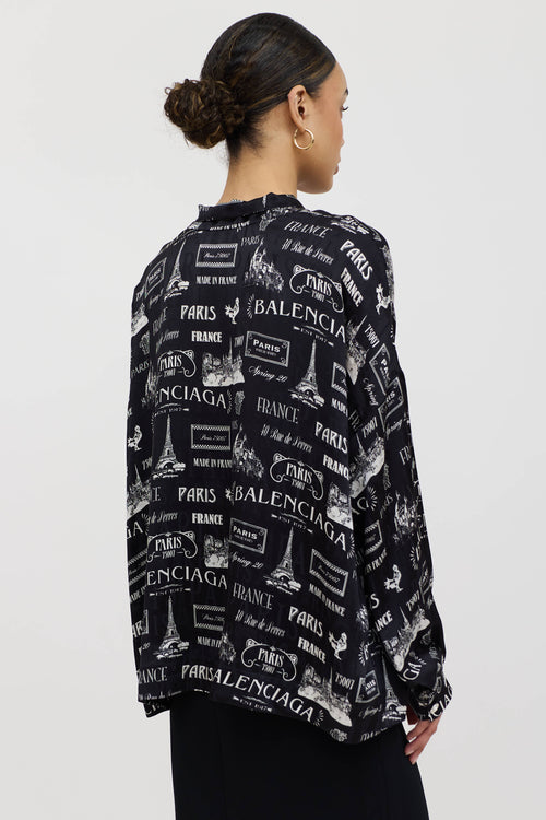 Balenciaga Silk Paris Logo Tie Shirt