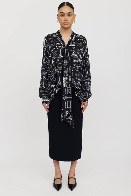 Balenciaga Silk Paris Logo Tie Shirt