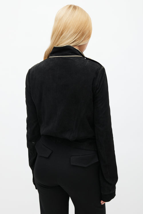 Balenciaga Spring 2005 Black & Gold Suede Asymmetrical Military Jacket