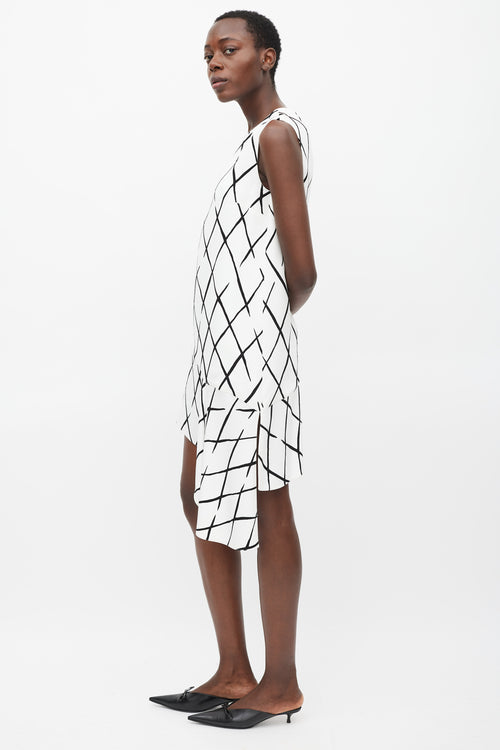 Balenciaga White & Black Argyle Printed Asymmetric Dress