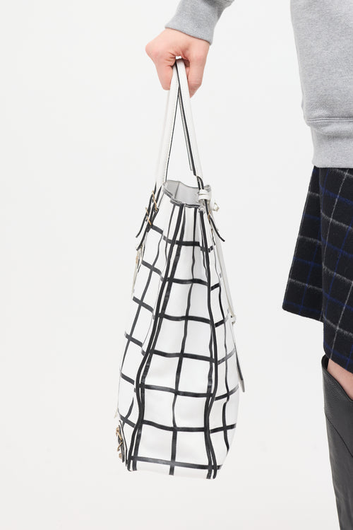 Balenciaga White & Black Leather Papier Ledger Tote