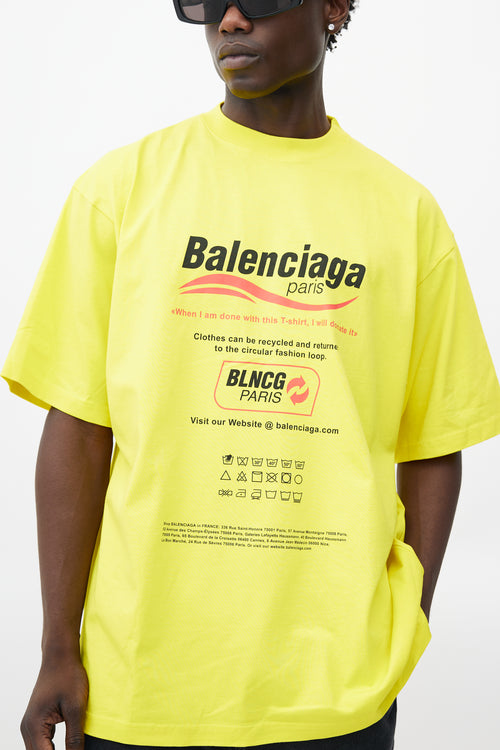 Balenciaga Yellow & Multicolour Recycle Logo T-Shirt