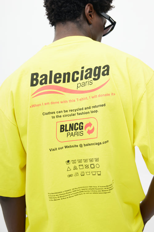Balenciaga Yellow & Multicolour Recycle Logo T-Shirt