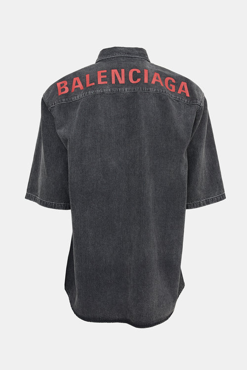 Balenciaga 2019 Faded Denim Logo Shirt